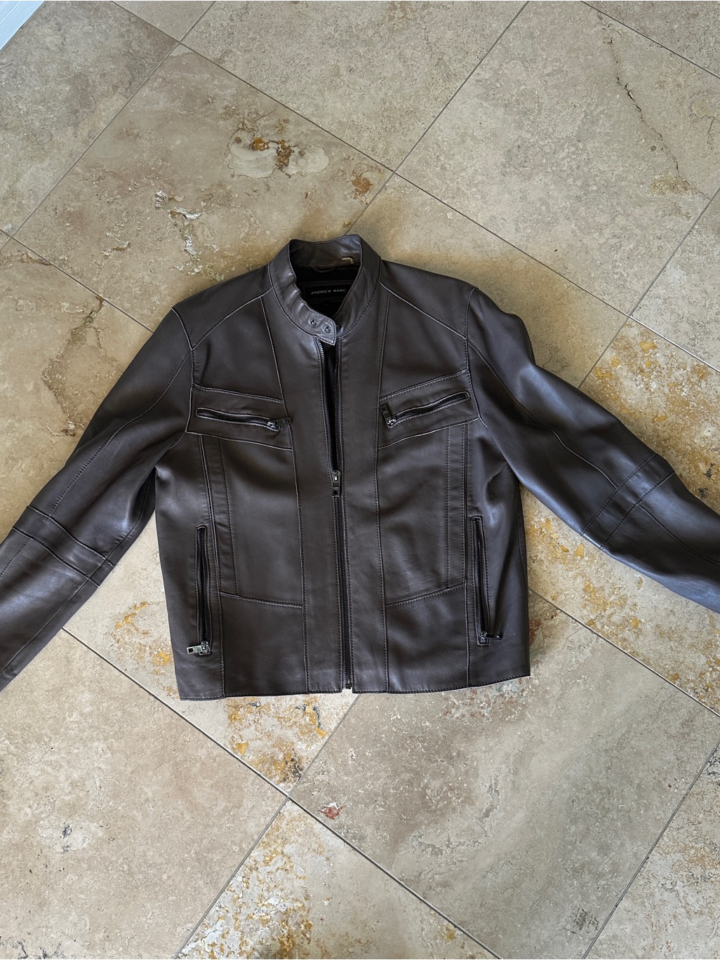 Andrew Marc Men's Dark Brown Leather Bomber Jacket